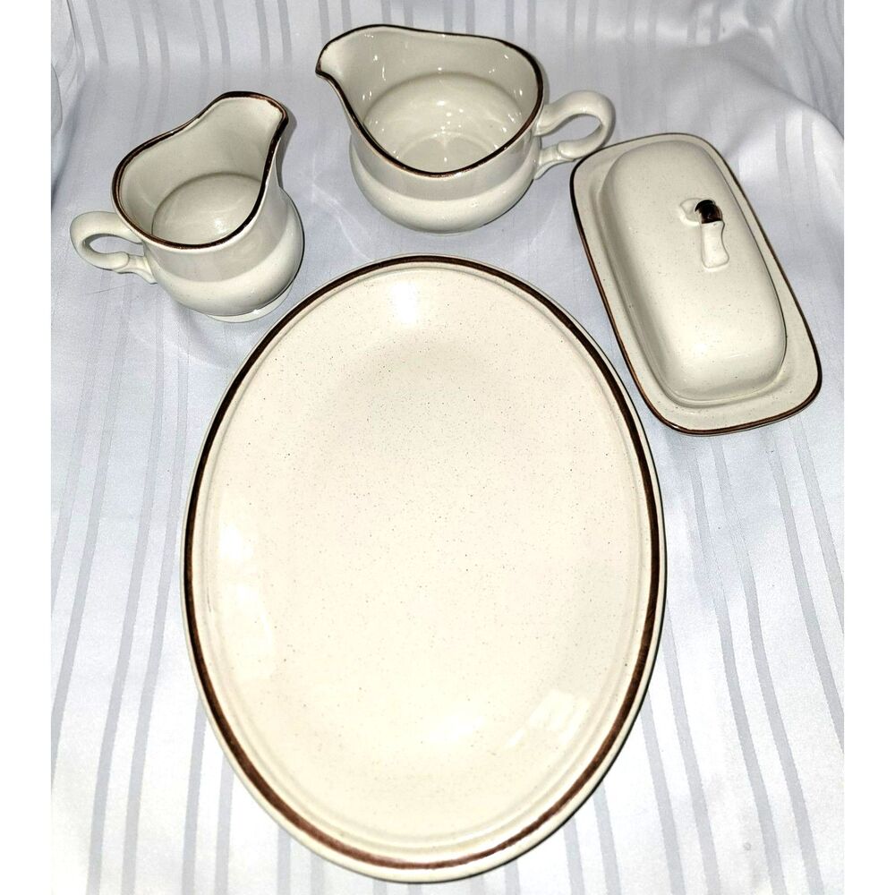 VTG Casual Elegance Hearthside Stoneware Japan 5pc Platter Butter Dish Creamer